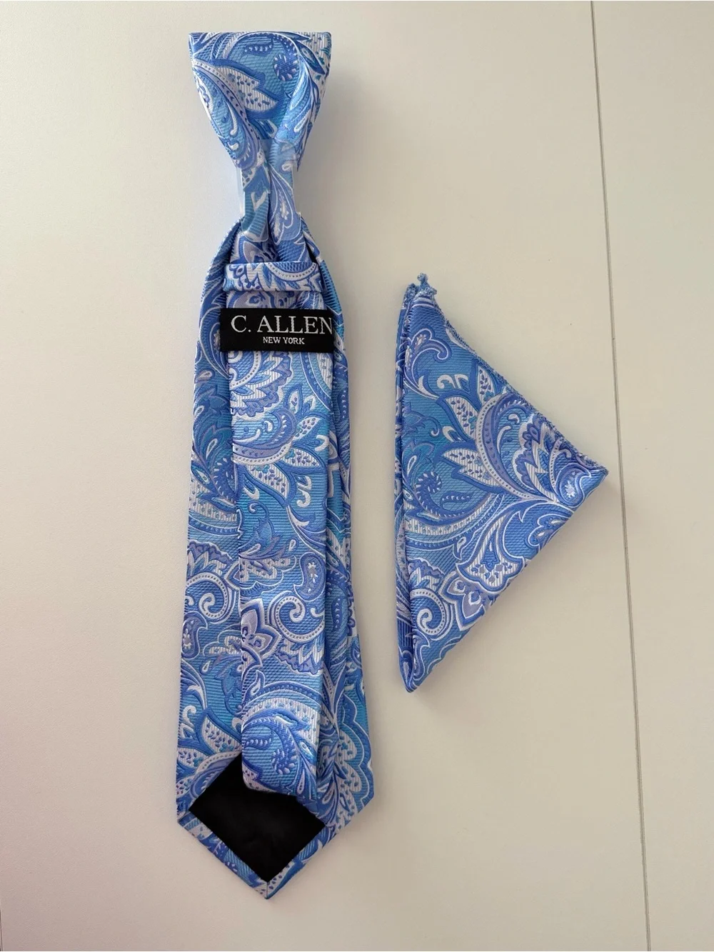 C. Allen New York Men’s Blue Paisley Necktie & Pocket Square Set Microfiber